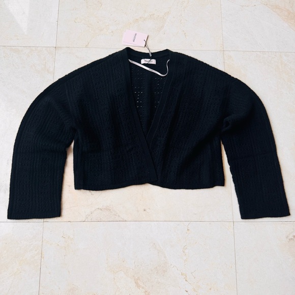 NAADAM Black Open-Front Cashmere Crochet Cardigan size M - Picture 2 of 8